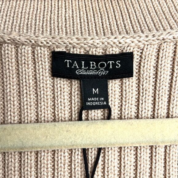 NWT TALBOTS Cotton Tan Sweater Top Rib Knit V-Neck Ruffle Details Short Sleeve M - Picture 8 of 10